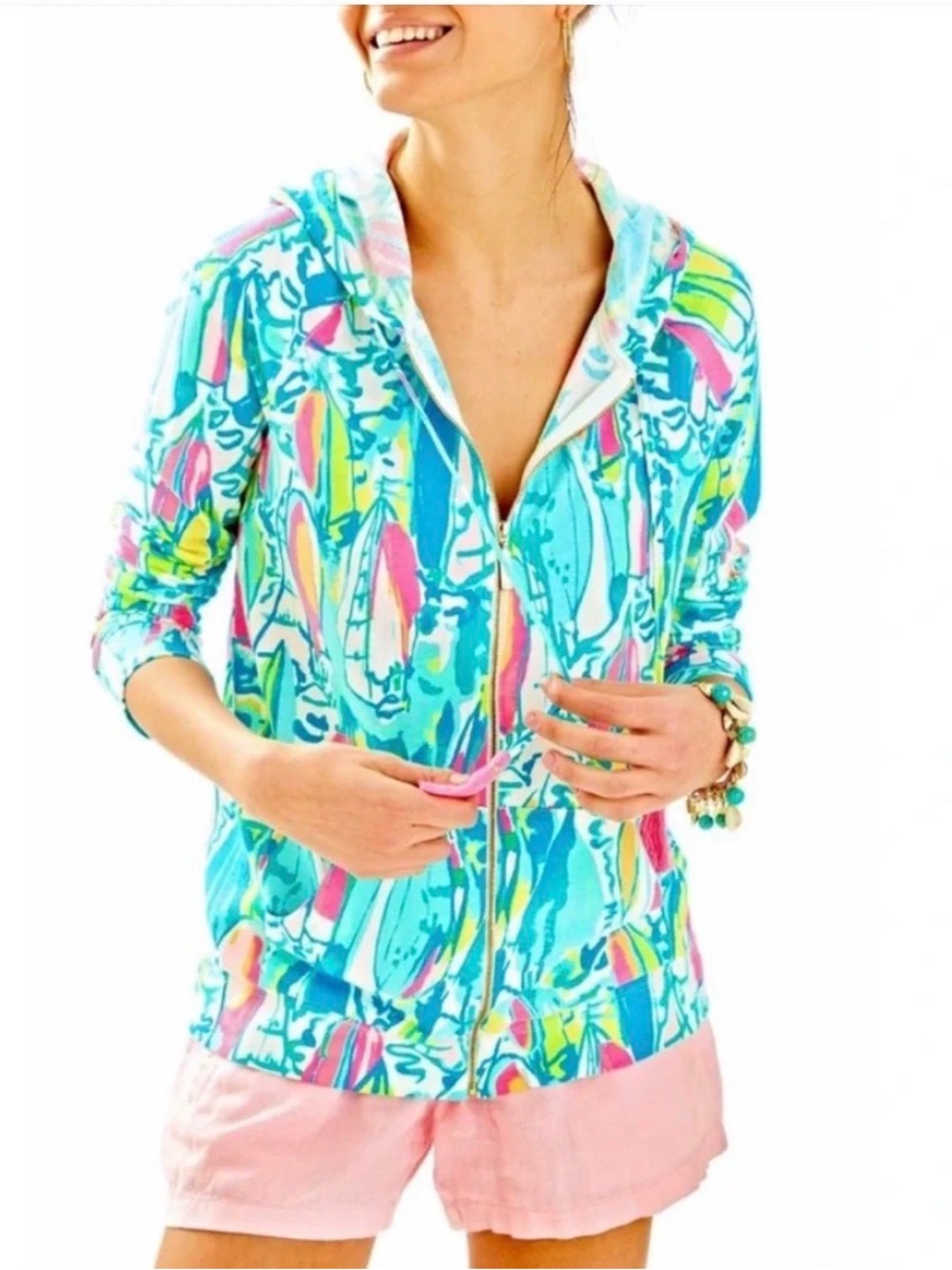 Lilly Pulitzer Mooring Hoodie Multi Beach and Bae Full Zip Hooded Jacket.